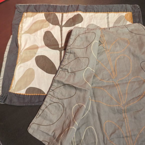Reversible Vine Print Gray Cream Brown Sham / Throw Covers - Picture 4 of 12